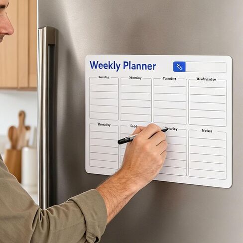 Magnetic Weekly Planner for Refrigerator, Dry Erase Fridge Calendar Whiteboard, Reusable Family Calendar for Fridge, Wall Mounted Weekly Schedule Organizer for Home, Office, Kitchen in Kuwait