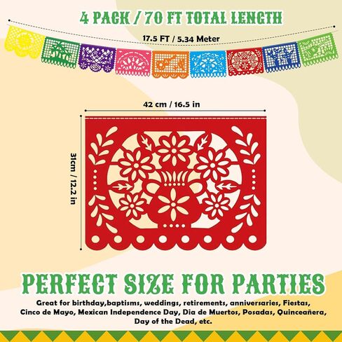36 FT Cinco De Mayo Decorations, 2 Pack Mexican Party Banner, Plastic Fiesta Banner Colorful Papel Picado Hanging Banner String Flags Mexican Theme Party Dia De Los Muertos Day of the Dead Decor in Saudi Arabia