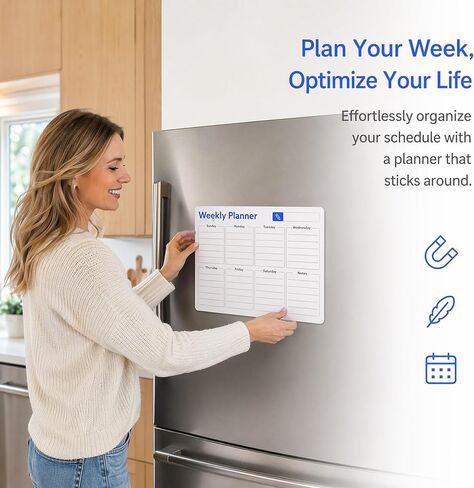 Magnetic Weekly Planner for Refrigerator, Dry Erase Fridge Calendar Whiteboard, Reusable Family Calendar for Fridge, Wall Mounted Weekly Schedule Organizer for Home, Office, Kitchen in Kuwait