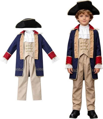 Washington Costume Boys Pilgrim Revolutionary War Patriot Historical Cosplay Halloween 5 Pcs in Saudi Arabia
