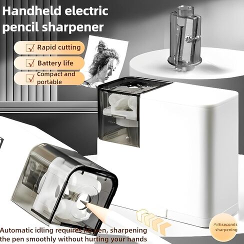 Electric Pencil Sharpener with Battery, Battery Powered,for Colored Pencils Handheld Pencil Sharpener,Portable Sharpener, Two Replacement Blades for in for 6-8mm Pencils for Office/Home/School in Saudi Arabia
