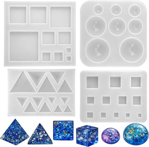 4 Pack Geometric Resin Triangle Jewelry Silicone Molds Square Round DIY Kit for Making Casting Epoxy Resin Clearance Keychain Earring in Saudi Arabia