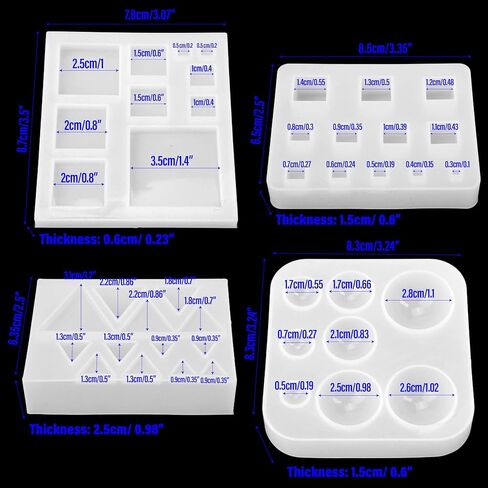 4 Pack Geometric Resin Triangle Jewelry Silicone Molds Square Round DIY Kit for Making Casting Epoxy Resin Clearance Keychain Earring in Saudi Arabia