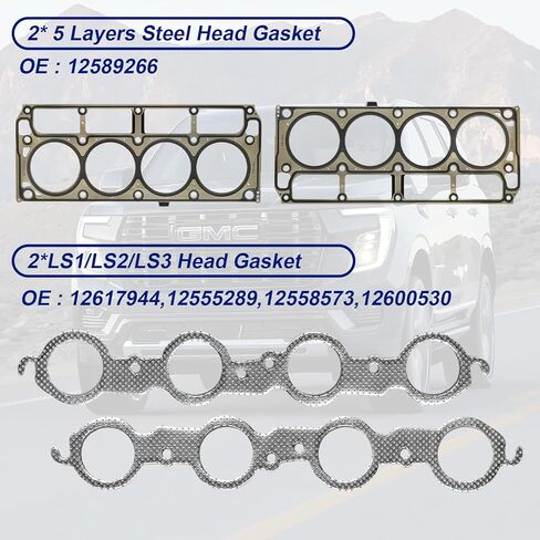 Racing for BTR 5 Layers MLS Full Cylinder Head Gasket Kit Compatible with 2002-2011 Chevy Silverado Tahoe Avalanche Express Suburban, GMC Sierra Savana Yukon, Buick Escalade 4.8L 5.3L V8 in Saudi Arabia