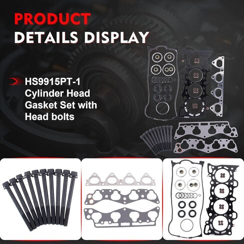 HS9915PT-1 Cylinder Head Gasket Set with Head bolts Compatible with Honda Civic 1996 1997 1998 1999 2000 1.6L, Civic del Sol 1996 1997, D16Y5 D16Y7 D16Y8 D16B5 SOHC Engine, Replace HS54234 HB4029 in Saudi Arabia