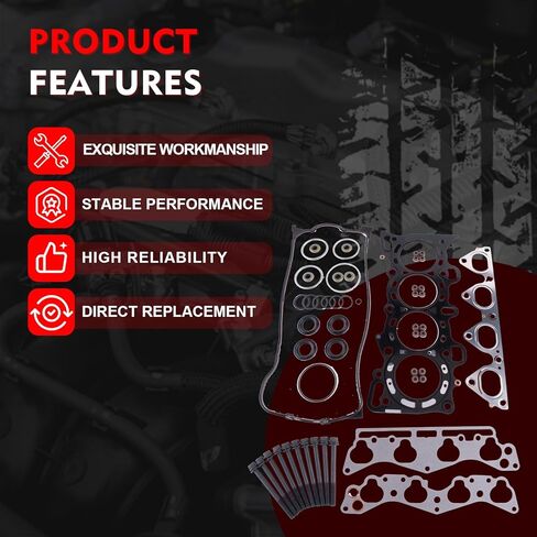 HS9915PT-1 Cylinder Head Gasket Set with Head bolts Compatible with Honda Civic 1996 1997 1998 1999 2000 1.6L, Civic del Sol 1996 1997, D16Y5 D16Y7 D16Y8 D16B5 SOHC Engine, Replace HS54234 HB4029 in Saudi Arabia