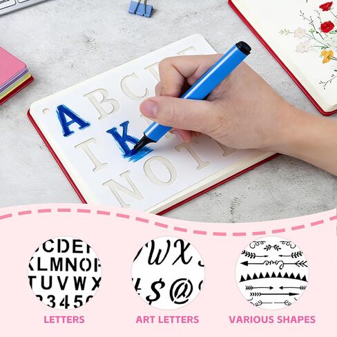 15 pcs Reusable 4x7-inch Letter Stencils Symbol Craft Stencils, Made of Thickened eco-Friendly PET, Can be Used for Wood, Walls, Paintings, Slogans, DIY Creations Notebook in Kuwait