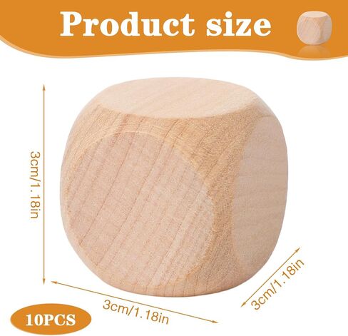 10 Pcs Blank Wooden Dice, 1.2 Inch/30 mm Unfinished Square Wooden Cubes, Six-Sided Wood Cubes Blank Dice with Rounded Corners for Building Blocks, DIY Craft Projects, Party Supplies in Kuwait