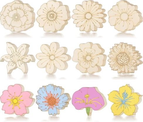 Gerrii 36 Pcs 1.97 Inch Mini Spring Wooden Flower for Crafts, Unfinished Blank Wood Floral Cutout Small Embellishments DIY Painting for Handmade Decoration Ornaments Activity Homemade Project in Kuwait