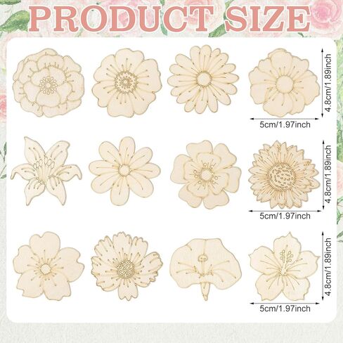 Gerrii 36 Pcs 1.97 Inch Mini Spring Wooden Flower for Crafts, Unfinished Blank Wood Floral Cutout Small Embellishments DIY Painting for Handmade Decoration Ornaments Activity Homemade Project in Kuwait
