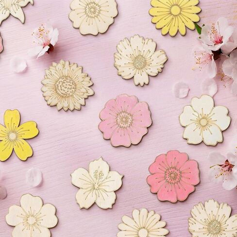 Gerrii 36 Pcs 1.97 Inch Mini Spring Wooden Flower for Crafts, Unfinished Blank Wood Floral Cutout Small Embellishments DIY Painting for Handmade Decoration Ornaments Activity Homemade Project in Kuwait