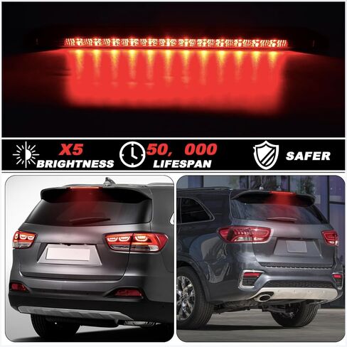Red LED 3rd Third Brake Light for Kia Sorento 2016-2020 | Rear Center tail light High Mount Stop Lamp Assembly | Plug & Play Installation - Direct Replacement Part# 92700-C5000 in Kuwait