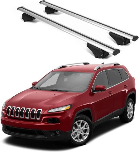 ERKUL Roof Rack Cross Bars for Jeep Cherokee 2014-2023| Aluminum Crossbars with Anti Theft Lock for Rooftop | Compatible with Raised Rails - Silver in Kuwait