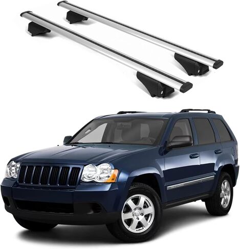 ERKUL Roof Rack Cross Bars for Jeep Cherokee 2014-2023| Aluminum Crossbars with Anti Theft Lock for Rooftop | Compatible with Raised Rails - Silver in Kuwait
