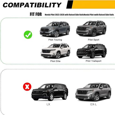 قضبان متقاطعة لرف السقف بوزن 200 رطل متوافقة مع Honda Pilot 2023-2026 Sport TrailSport Touring Elite مع قضبان مرتفعة (ليس لـ LX وEX-L)، حامل رفوف على السطح من الألومنيوم شديد التحمل in Kuwait