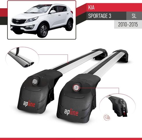 Compatible with Kia Sportage 3 (SL) 2010-2015 ACE-2 Model Car Roof Rack Cross Bar Gray Aluminium 2 Bars in Saudi Arabia