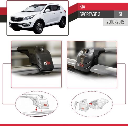 Compatible with Kia Sportage 3 (SL) 2010-2015 ACE-2 Model Car Roof Rack Cross Bar Gray Aluminium 2 Bars in Saudi Arabia