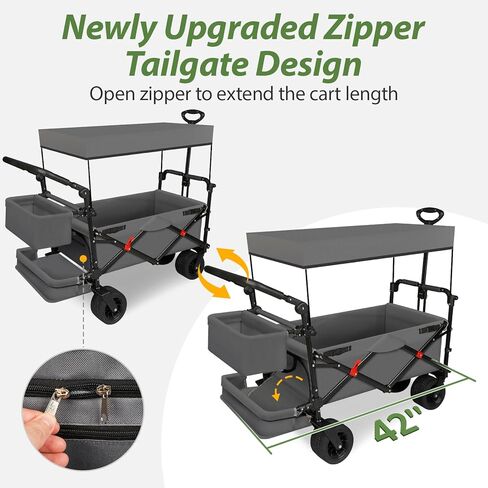 عربة عربة قابلة للطي وقابلة للطي من TAIFA مع مظلة قابلة للإزالة، عربة شاطئية قابلة للسحب مع عجلات كبيرة وفرامل للتسوق الرملي والتخييم في الهواء الطلق، رمادي. in Kuwait