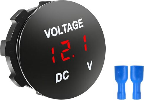 مقياس الفولتميتر DC 12V 24V، جهاز قياس الجهد الكهربائي التلقائي بشاشة LED رقمية محمولة مع لوحة مستديرة، مؤشر مراقبة البطارية لاختبار الجهد الكهربي للماء لسيارة شاحنة قارب بحري (أبيض) in Kuwait
