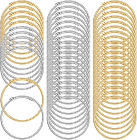 50 Pcs Snake Chain Bracelets, Adjustable Charm Bracelet Set Stainless Steel Expandable Bangle, 7 Inch DIY Jewelry Making Supplies for Women Christmas Birthday Gifts, Silver Gold in Kuwait