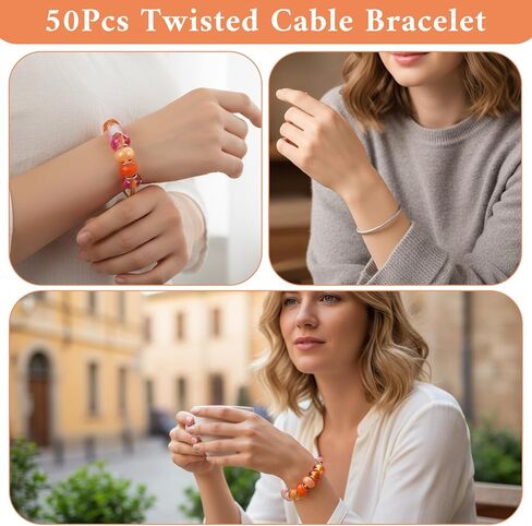 50 Pcs Snake Chain Bracelets, Adjustable Charm Bracelet Set Stainless Steel Expandable Bangle, 7 Inch DIY Jewelry Making Supplies for Women Christmas Birthday Gifts, Silver Gold in Kuwait