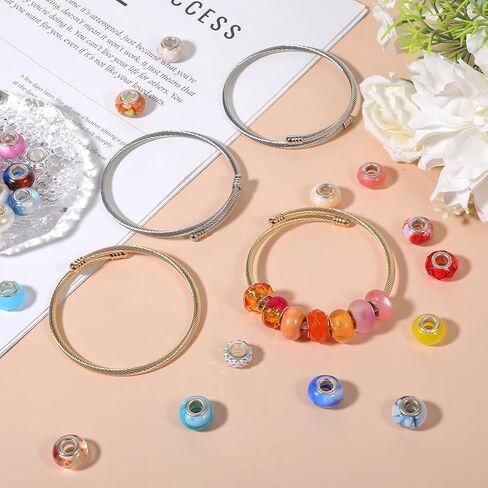 50 Pcs Snake Chain Bracelets, Adjustable Charm Bracelet Set Stainless Steel Expandable Bangle, 7 Inch DIY Jewelry Making Supplies for Women Christmas Birthday Gifts, Silver Gold in Kuwait