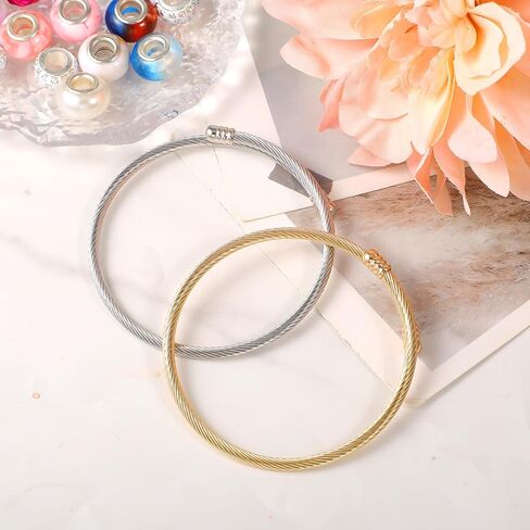 50 Pcs Snake Chain Bracelets, Adjustable Charm Bracelet Set Stainless Steel Expandable Bangle, 7 Inch DIY Jewelry Making Supplies for Women Christmas Birthday Gifts, Silver Gold in Kuwait
