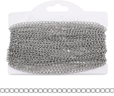 33 Foot Stainless Steel Curb Chains, 3mm Stainless Steel Extender Chains Silver Tarnish Resistant Link Chain for Necklace Bracelet Earring Jewelry Making DIY Craft in Kuwait