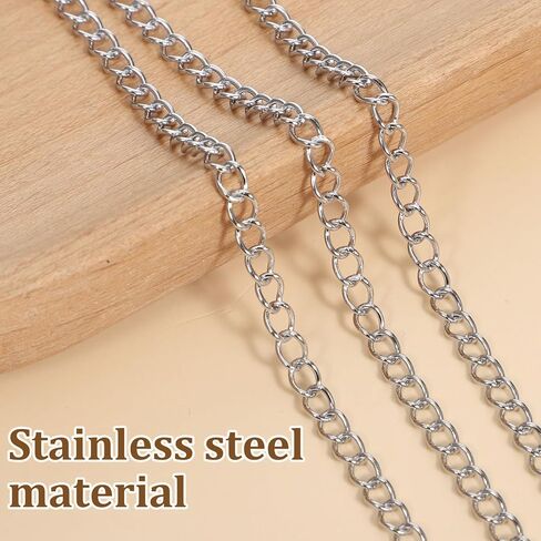 33 Foot Stainless Steel Curb Chains, 3mm Stainless Steel Extender Chains Silver Tarnish Resistant Link Chain for Necklace Bracelet Earring Jewelry Making DIY Craft in Kuwait