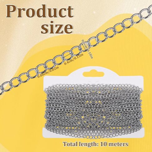 33 Foot Stainless Steel Curb Chains, 3mm Stainless Steel Extender Chains Silver Tarnish Resistant Link Chain for Necklace Bracelet Earring Jewelry Making DIY Craft in Kuwait