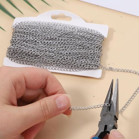 33 Foot Stainless Steel Curb Chains, 3mm Stainless Steel Extender Chains Silver Tarnish Resistant Link Chain for Necklace Bracelet Earring Jewelry Making DIY Craft in Kuwait