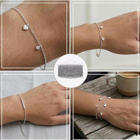 33 Foot Stainless Steel Curb Chains, 3mm Stainless Steel Extender Chains Silver Tarnish Resistant Link Chain for Necklace Bracelet Earring Jewelry Making DIY Craft in Kuwait