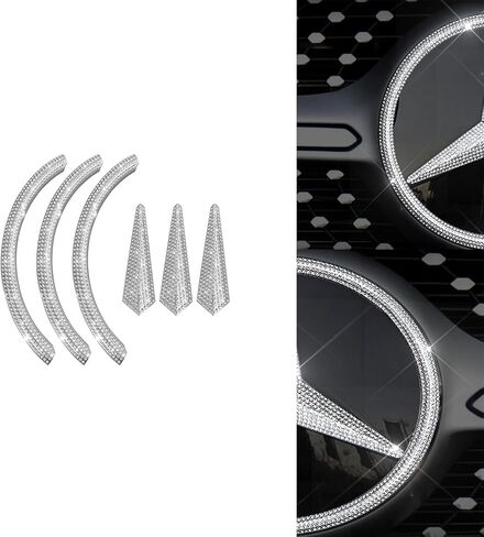 Car Front Emblem Sign Logo Bling Cover Decal Compatible with Mercedes Benz External Accessories Rhinestone Decorative Sticker (Small,Fit for A B CLA C300 E CLS S GLA GLK Series) in Saudi Arabia