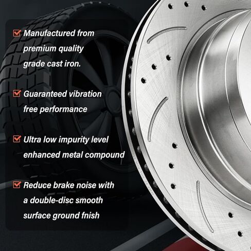 SUNROAD 13.88 inch Rear Drilled & Slotted Brake Rotors and Ceramic Brake Pads Replacement for Dodge Ram 2500 3500 2003 2004 2005 2006 2007 2008 in Kuwait
