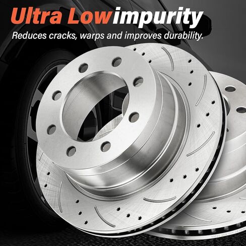 SUNROAD 13.88 inch Rear Drilled & Slotted Brake Rotors and Ceramic Brake Pads Replacement for Dodge Ram 2500 3500 2003 2004 2005 2006 2007 2008 in Kuwait