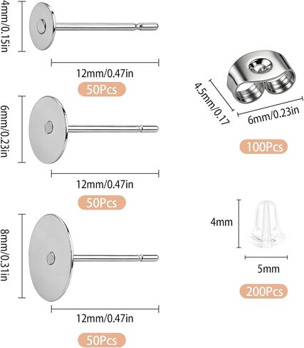 450Pcs Stainless Steel Earring Posts and Backs - Flat Pad Earring Backs for Studs, Earring Making Kit with Butterfly and Rubber Bullet Earring Posts for Jewelry Making Supplies in Saudi Arabia