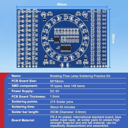 SMD Soldering Practice Kit – Build a LED Light Rotating Display | DIY Electronics Training Kit for STEM Education, Beginner Soldering School Project with PCB Board in Saudi Arabia