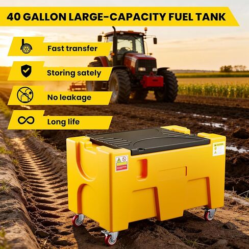 Portable Tank, 40 Gallon Capacity & 15 GPM Flow Rate, Portable Combo Tank with 12V Electric Transfer Pump, Safety lock, Wheels, Transportation for Truck Bed in Saudi Arabia