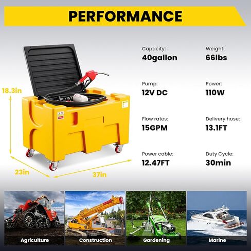 Portable Tank, 40 Gallon Capacity & 15 GPM Flow Rate, Portable Combo Tank with 12V Electric Transfer Pump, Safety lock, Wheels, Transportation for Truck Bed in Saudi Arabia