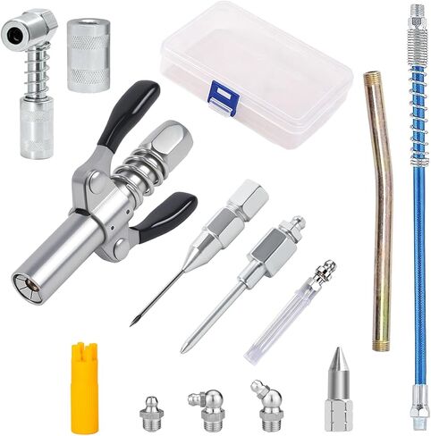 13 Pcs Grease Gun Fittings Kit,Includes Grease Gun Tips,Grease Gun Coupler,90 Degree Grease Gun Coupler,12 Inch Grease Gun Hose,Straight Pipe,Zerk Fitting Cleaner,Grease Needle Nozzles in Saudi Arabia