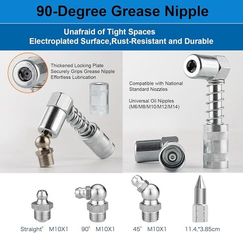 13 Pcs Grease Gun Fittings Kit,Includes Grease Gun Tips,Grease Gun Coupler,90 Degree Grease Gun Coupler,12 Inch Grease Gun Hose,Straight Pipe,Zerk Fitting Cleaner,Grease Needle Nozzles in Saudi Arabia
