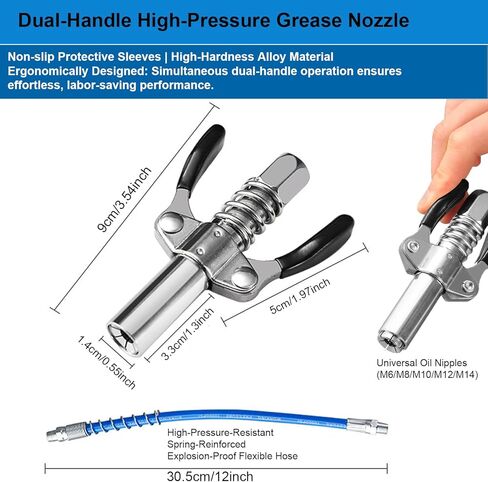 13 Pcs Grease Gun Fittings Kit,Includes Grease Gun Tips,Grease Gun Coupler,90 Degree Grease Gun Coupler,12 Inch Grease Gun Hose,Straight Pipe,Zerk Fitting Cleaner,Grease Needle Nozzles in Saudi Arabia