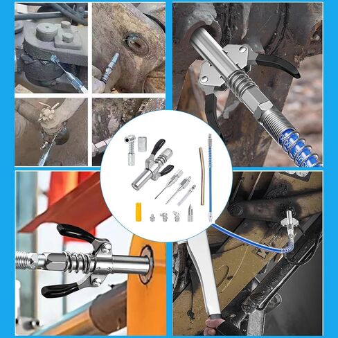 13 Pcs Grease Gun Fittings Kit,Includes Grease Gun Tips,Grease Gun Coupler,90 Degree Grease Gun Coupler,12 Inch Grease Gun Hose,Straight Pipe,Zerk Fitting Cleaner,Grease Needle Nozzles in Saudi Arabia