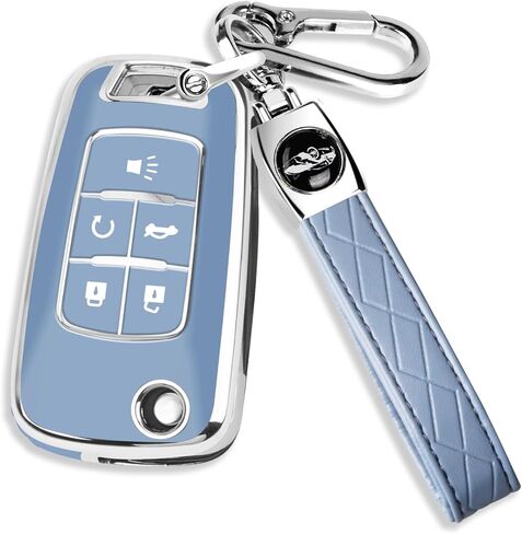 QBUC لغطاء مفتاح Chevy Key Fob مع سلسلة مفاتيح جلدية من الكروم، TPU الناعم متوافق مع 2010-2019 Chevy Equinox Malibu Impala Cruze Sonic 5 أزرار (وردي مع زخرفة من الكروم) in Kuwait