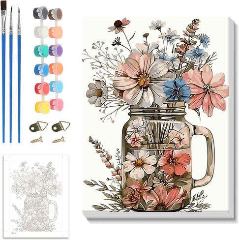zpptAugs Paint by Numbers Kit for Adults Beginners，Vase Acrylic Adult Paint by Number Kits on Canvas,Digital Oil Number Painting Kits for Home Decor Gift 12"x16"(Without Frame) in Kuwait