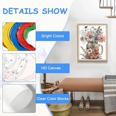 zpptAugs Paint by Numbers Kit for Adults Beginners，Vase Acrylic Adult Paint by Number Kits on Canvas,Digital Oil Number Painting Kits for Home Decor Gift 12"x16"(Without Frame) in Kuwait