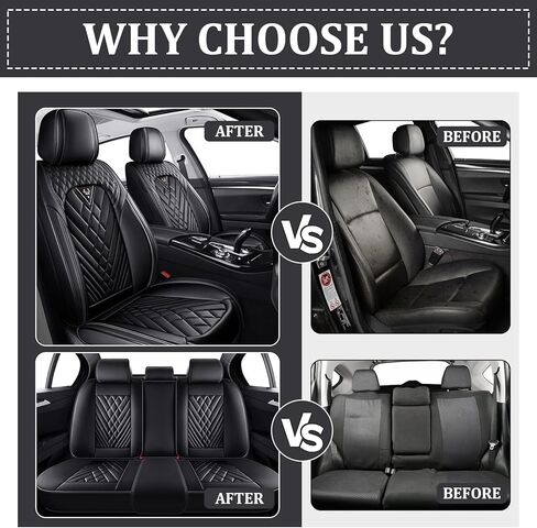Car Seat Covers Full Set for Toyota Corolla 2000-2026, Anti-Slip Full Coverage Car Seat Covers, Waterproof Nappa Leather Car Seat Cover Sets(5 Seats/Black) in Saudi Arabia