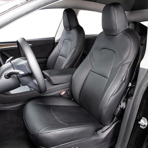 Nappa Leather Car Seat Covers Fit for Tesla Model Y 2017 2018 2019 2020 2021 2022 2023 2024, Soft and Comfortable, Easy to Clean.Reserved Seat Belt Hole-White in Saudi Arabia