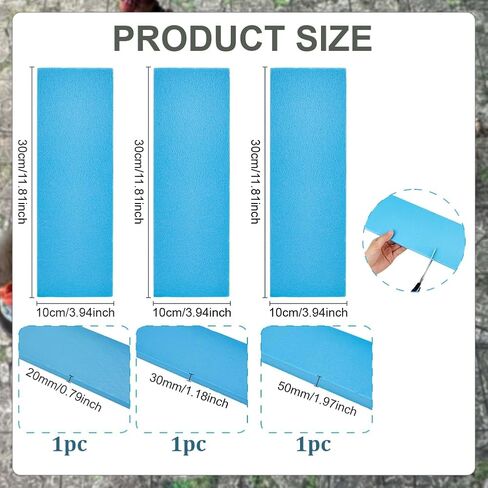 BENECREAT 3 قطع 3 أنماط من ألواح الرغوة الزرقاء، 11.8 × 3.9 × 0.8 ~ 2 بوصة كتل إسفنجية للحرف اليدوية، أوراق إسفنجية عازلة DIY للنماذج والمنحوتات ونماذج العزل والحرف اليدوية in Kuwait
