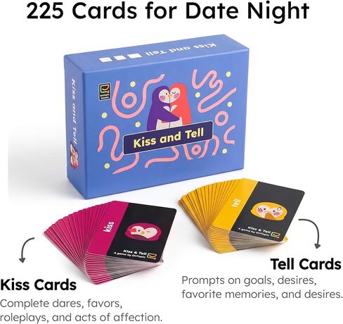 OnTopic Kiss and Tell - 225 بطاقة محادثة وجرأة للأزواج - مطالبات رومانسية ممتعة، وتحديات سخيفة، واتصال بالموعد الليلي in Kuwait
